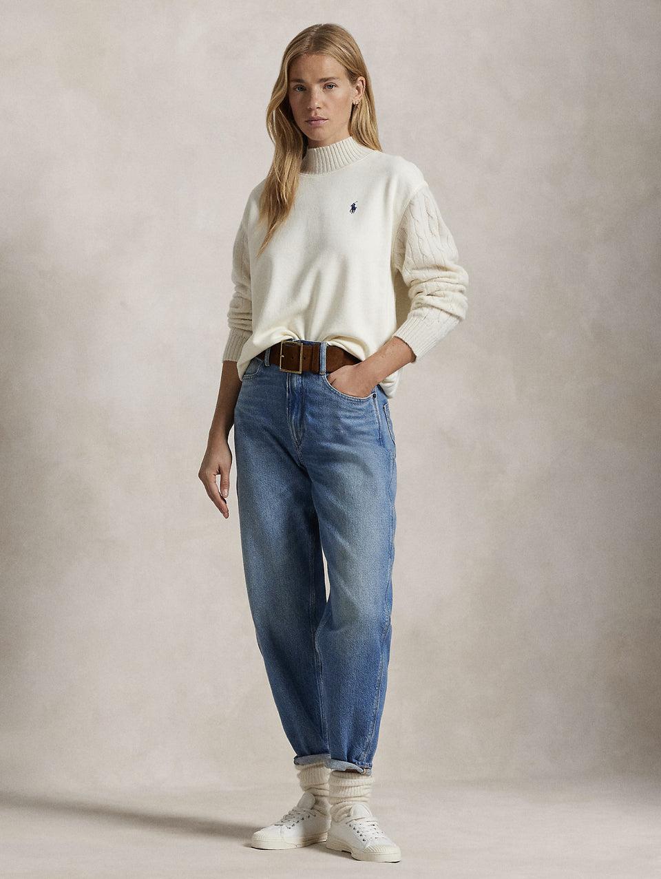 RALPH LAUREN Felpa con Collo Alto Crema Vendita Calda
