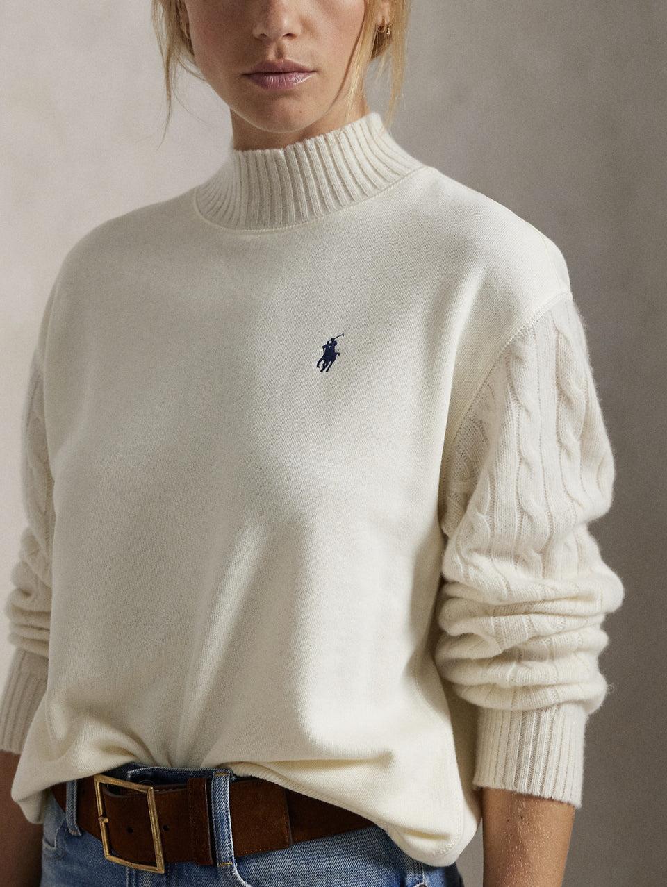 RALPH LAUREN Felpa con Collo Alto Crema Vendita Calda