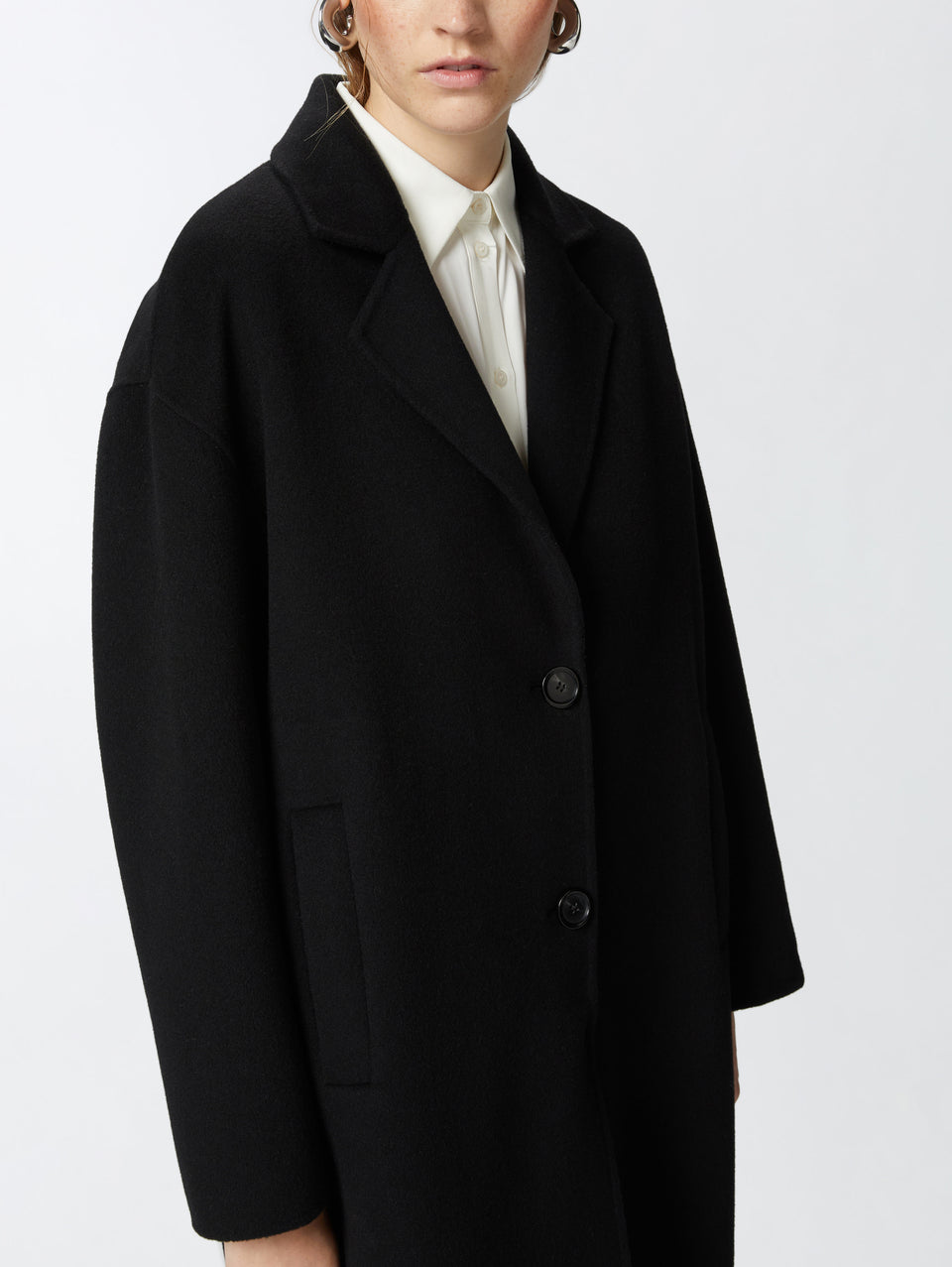 PINKO Cappotto Monopetto in Double di Lana Nero Saldi Di Fabbrica