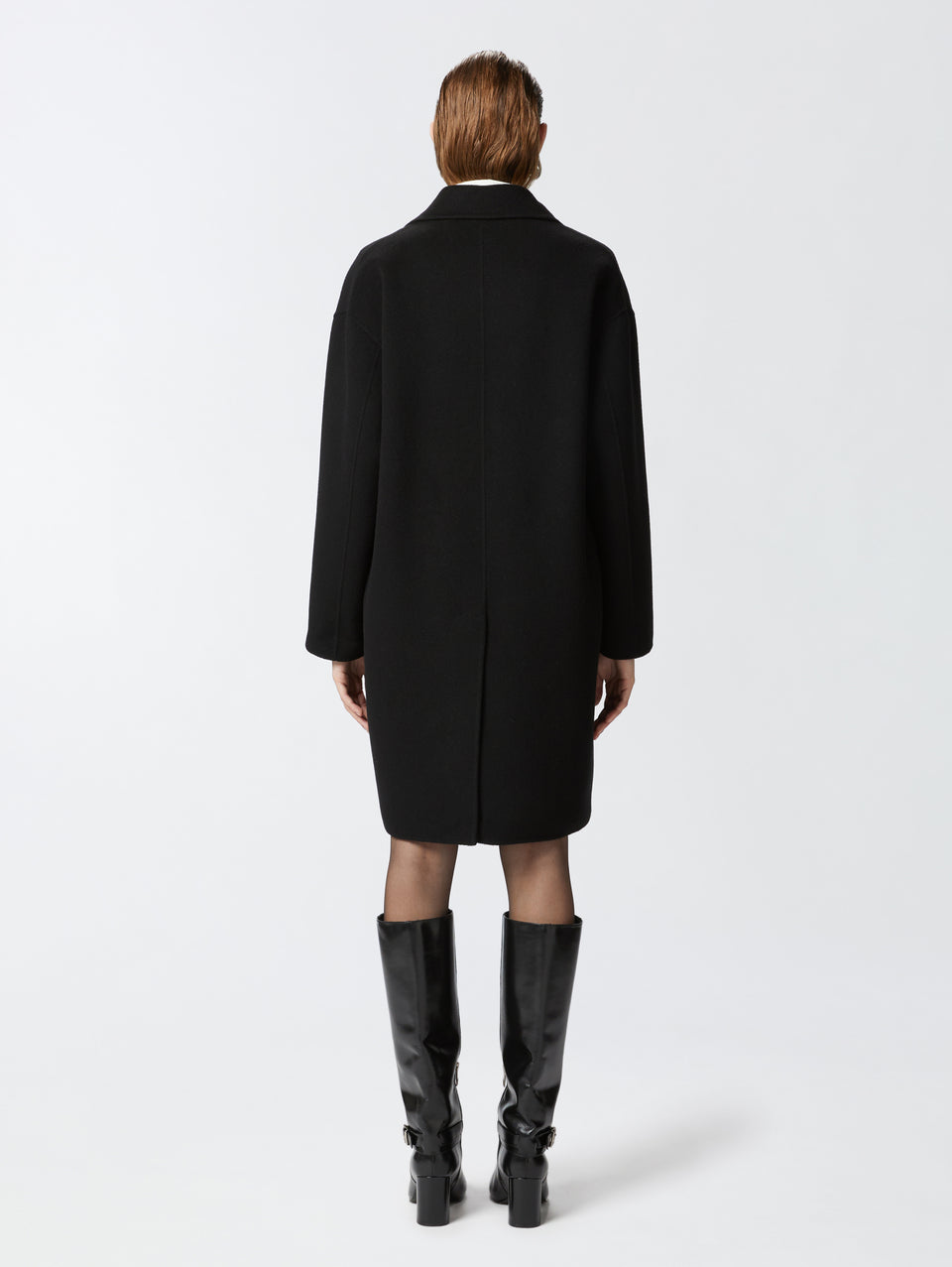 PINKO Cappotto Monopetto in Double di Lana Nero Saldi Di Fabbrica