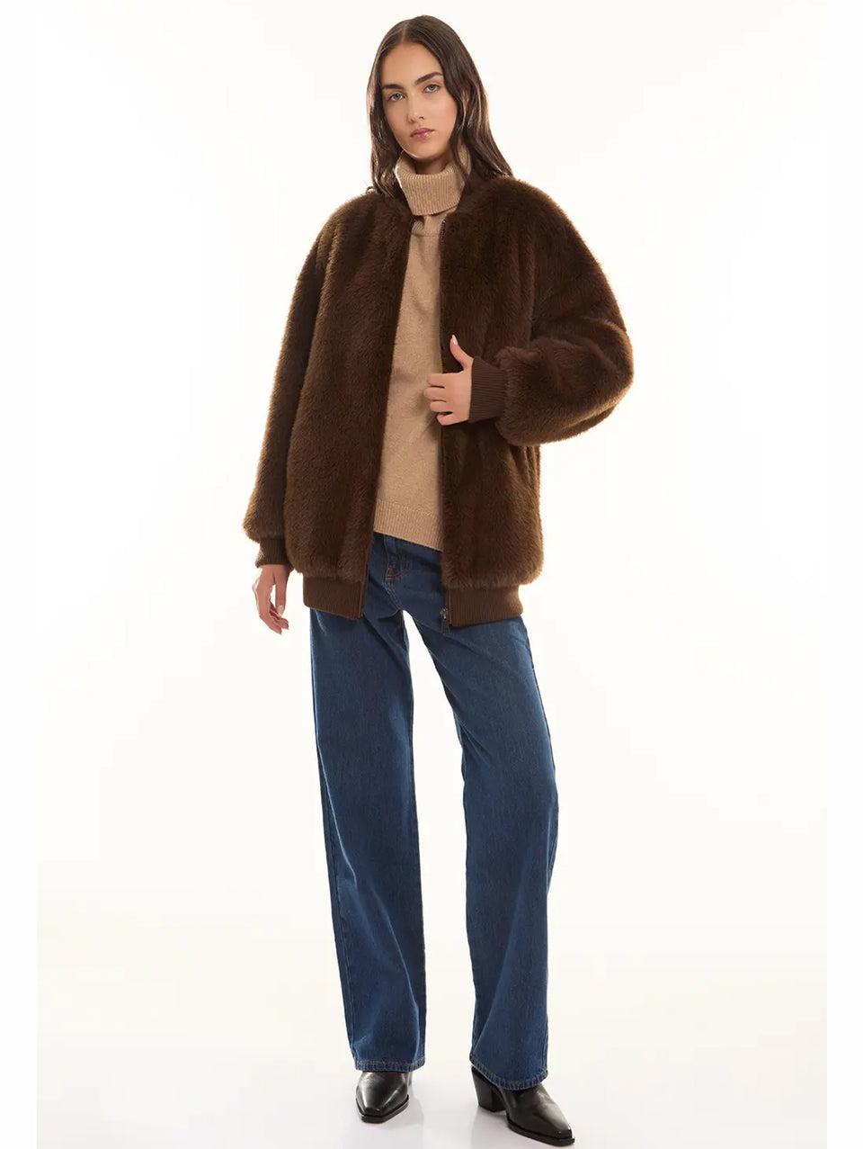 P.A.R.O.S.H. Bomber in Ecopelliccia Marrone Vendite Flash