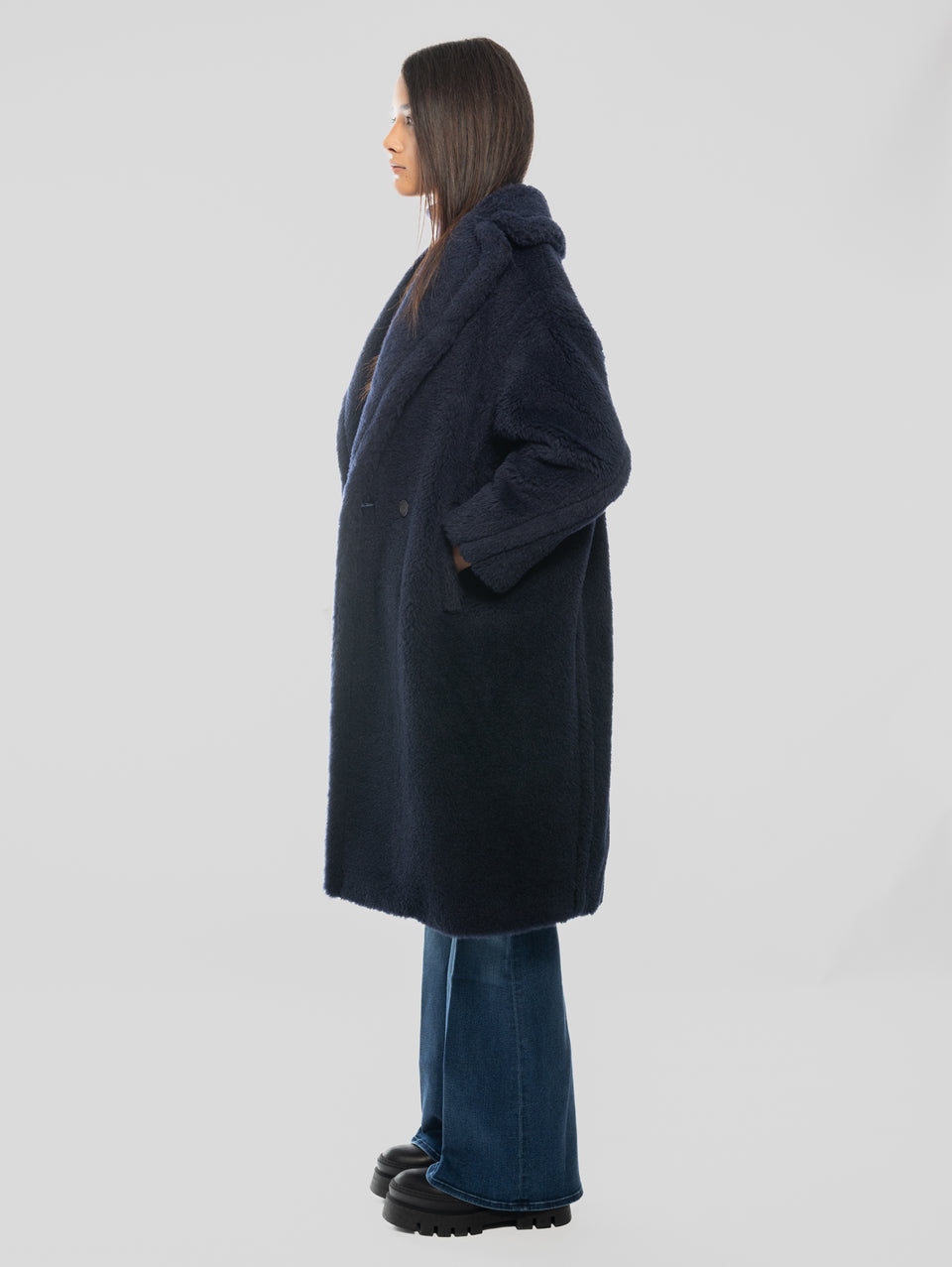 MAX MARA Cappotto TedGirl in Alpaca e Lana Blu Nuova