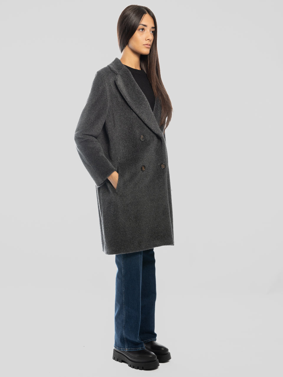 MAX MARA Cappotto Doppiopetto in Alpaca e Lana Roseto Grigio 2025