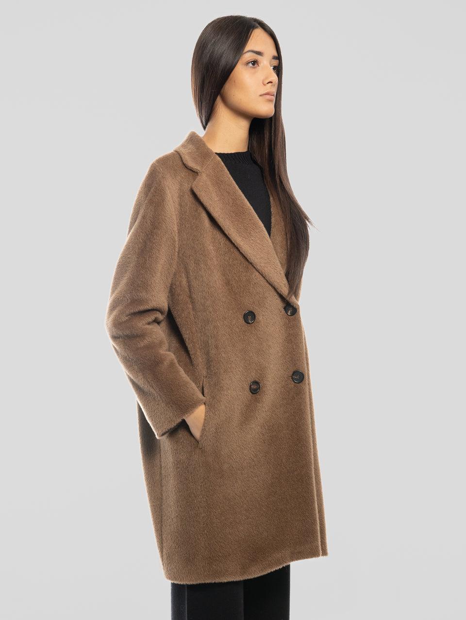 MAX MARA Cappotto Doppiopetto in Alpaca e Lana Roseto Cammello Italy