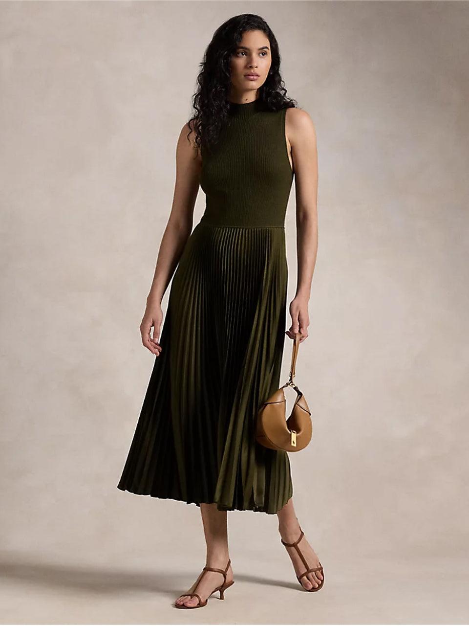 RALPH LAUREN Abito Senza Maniche da Cocktail Verde Loden Pezzi Unici