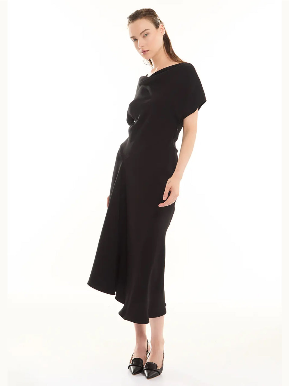 P.A.R.O.S.H. Abito Midi con Drappeggio Nero Negozi Online