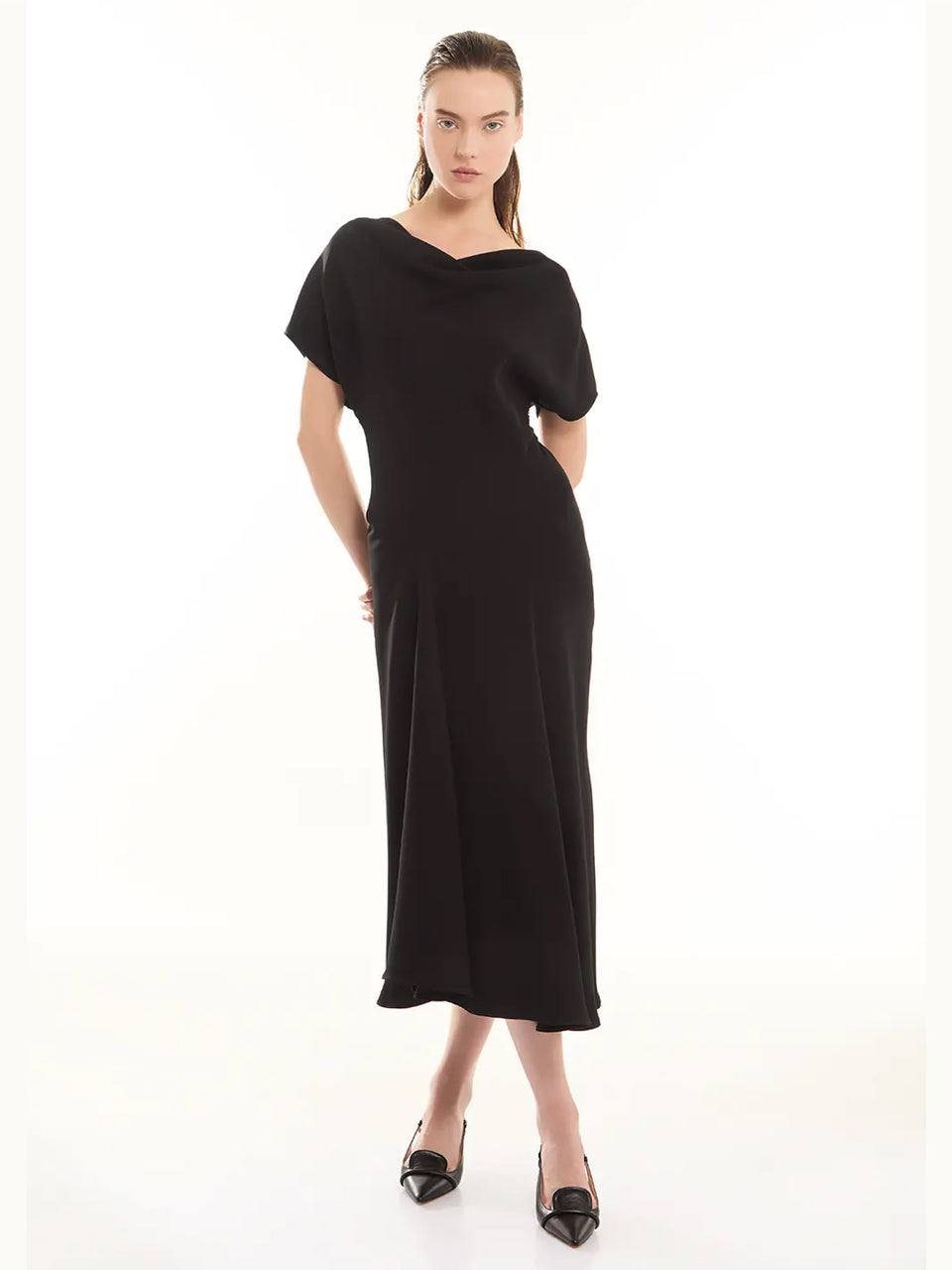 P.A.R.O.S.H. Abito Midi con Drappeggio Nero Negozi Online