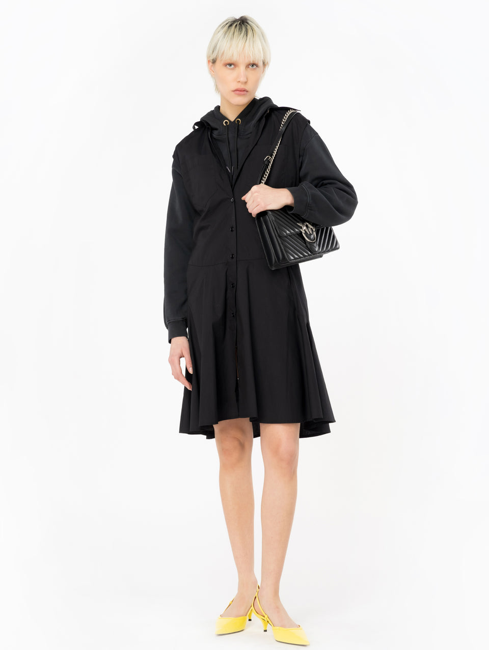 PINKO Abito Chemisier in Popeline di Cotone Nero Promozione Limitata