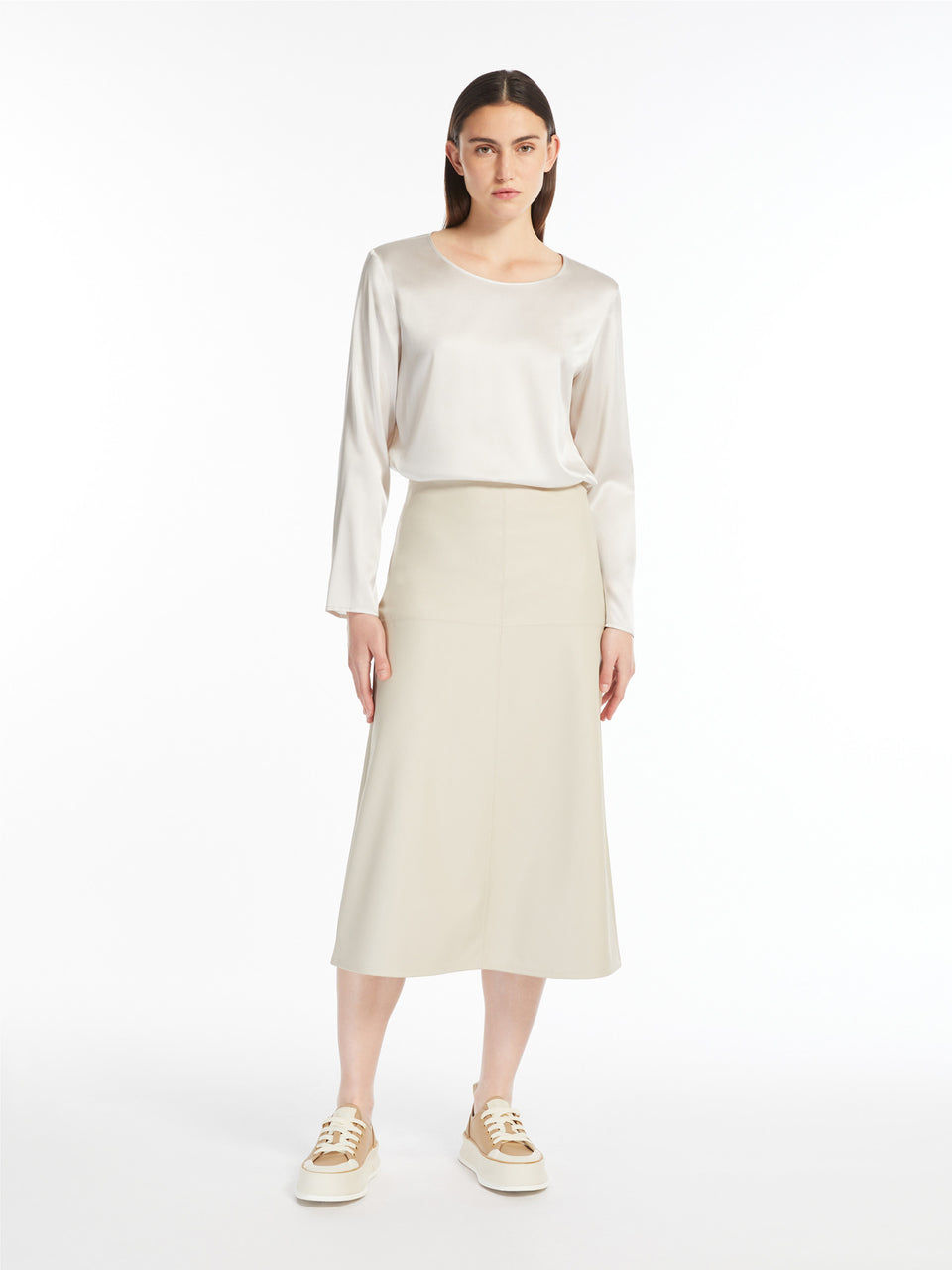 MAX MARA LEISURE Blusa in Raso di Seta Stretch Ghiaccio Affare Del Giorno