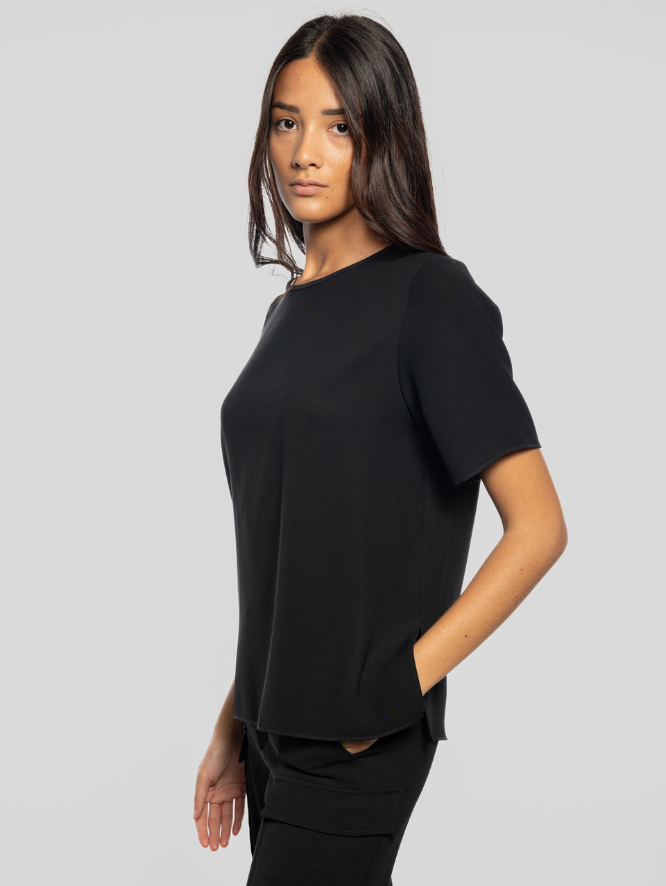 P.A.R.O.S.H. Blusa Girocollo con Maniche Corte Nero Prezzo Ridotto