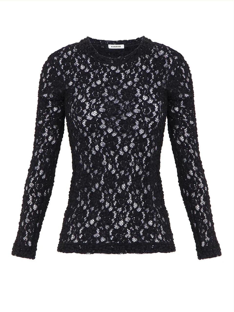 P.A.R.O.S.H. Blusa in Pizzo Girocollo Nero Novità