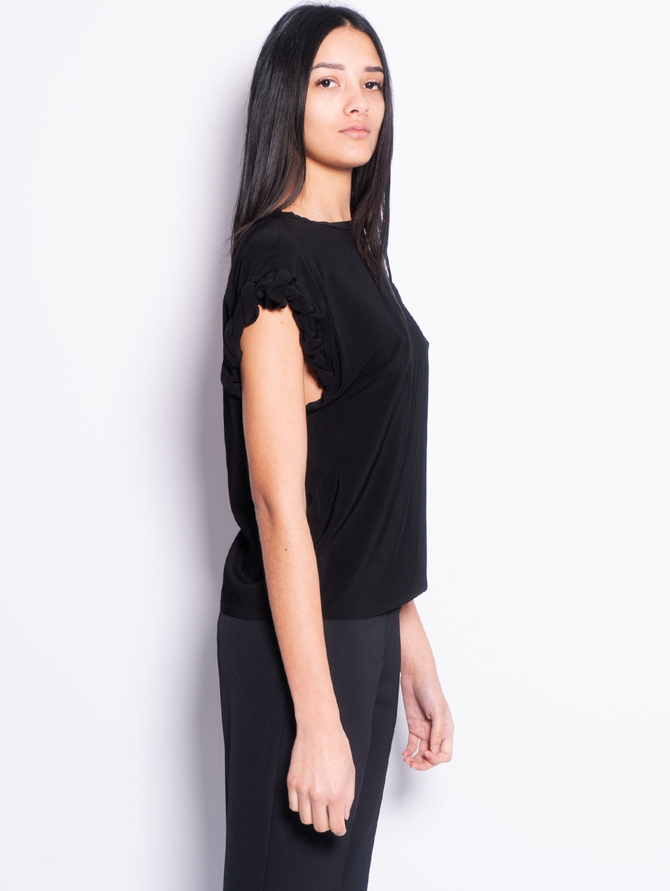 PINKO Blusa Girocollo con Lavorazione sulla Manica Nero Sconto