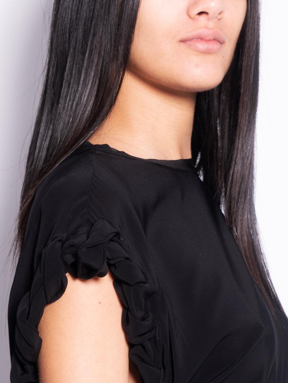 PINKO Blusa Girocollo con Lavorazione sulla Manica Nero Sconto