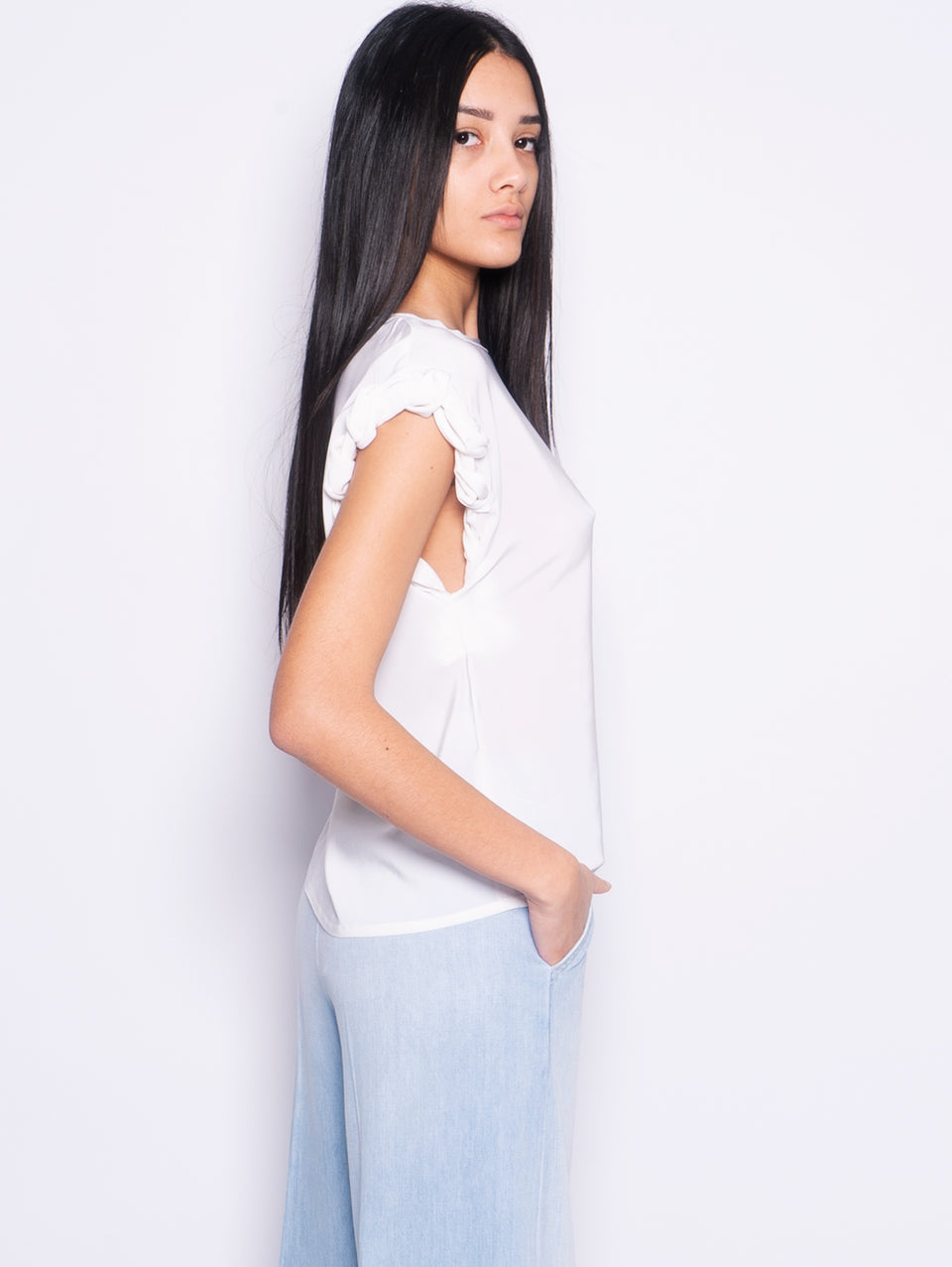 PINKO Blusa Girocollo con Lavorazione sulla Manica Bianco Offerta