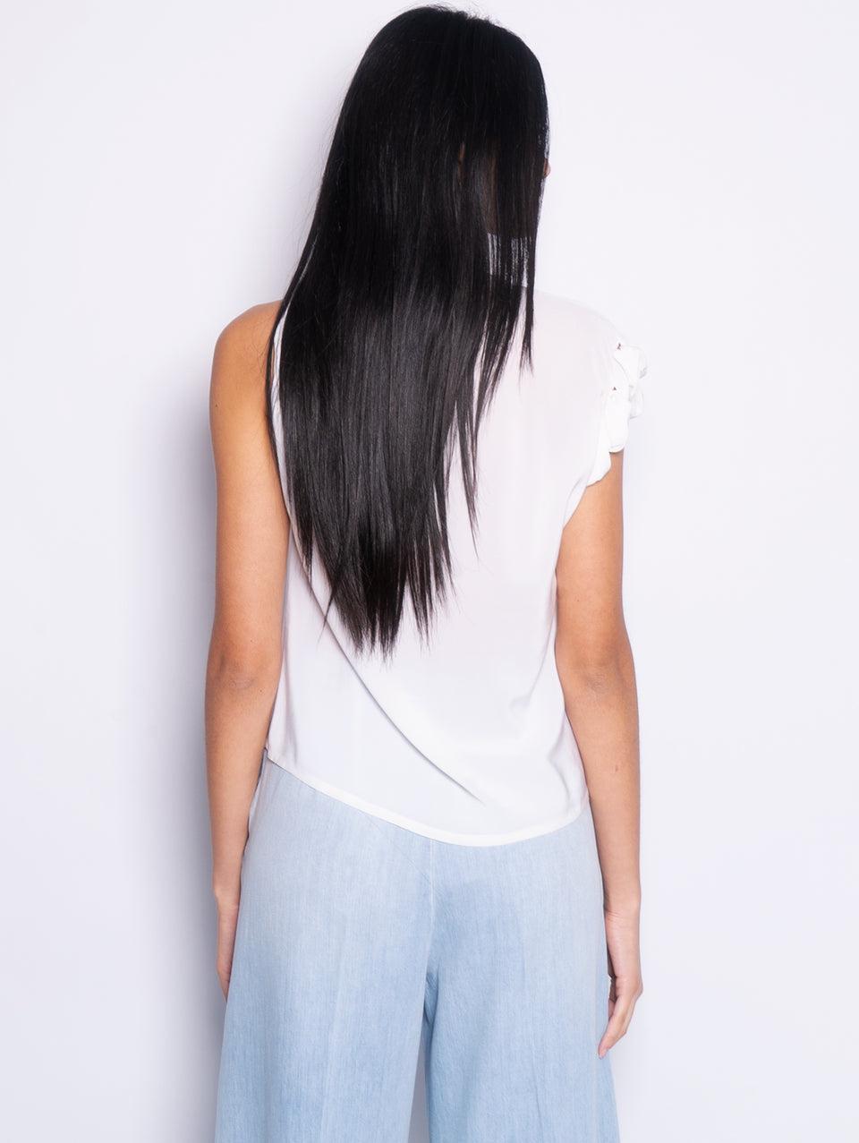 PINKO Blusa Girocollo con Lavorazione sulla Manica Bianco Offerta