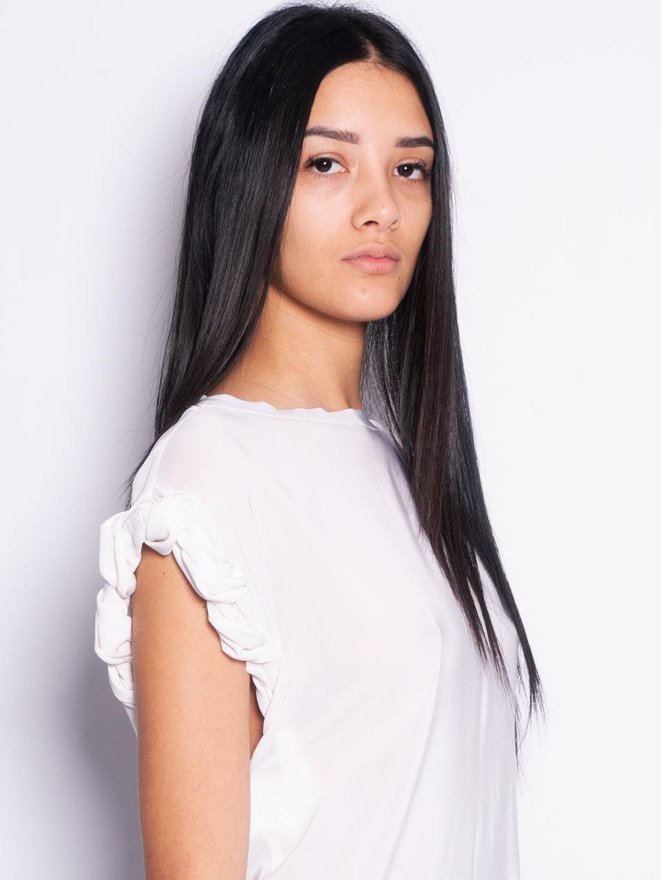PINKO Blusa Girocollo con Lavorazione sulla Manica Bianco Offerta