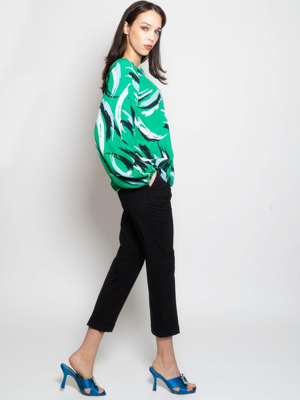 ESSENTIEL ANTWERP Blusa Stampata con Maniche a Palloncino Verde Outlet