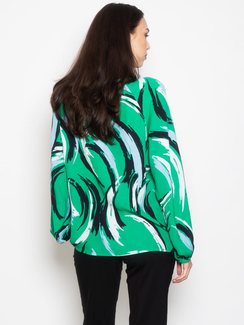 ESSENTIEL ANTWERP Blusa Stampata con Maniche a Palloncino Verde Outlet