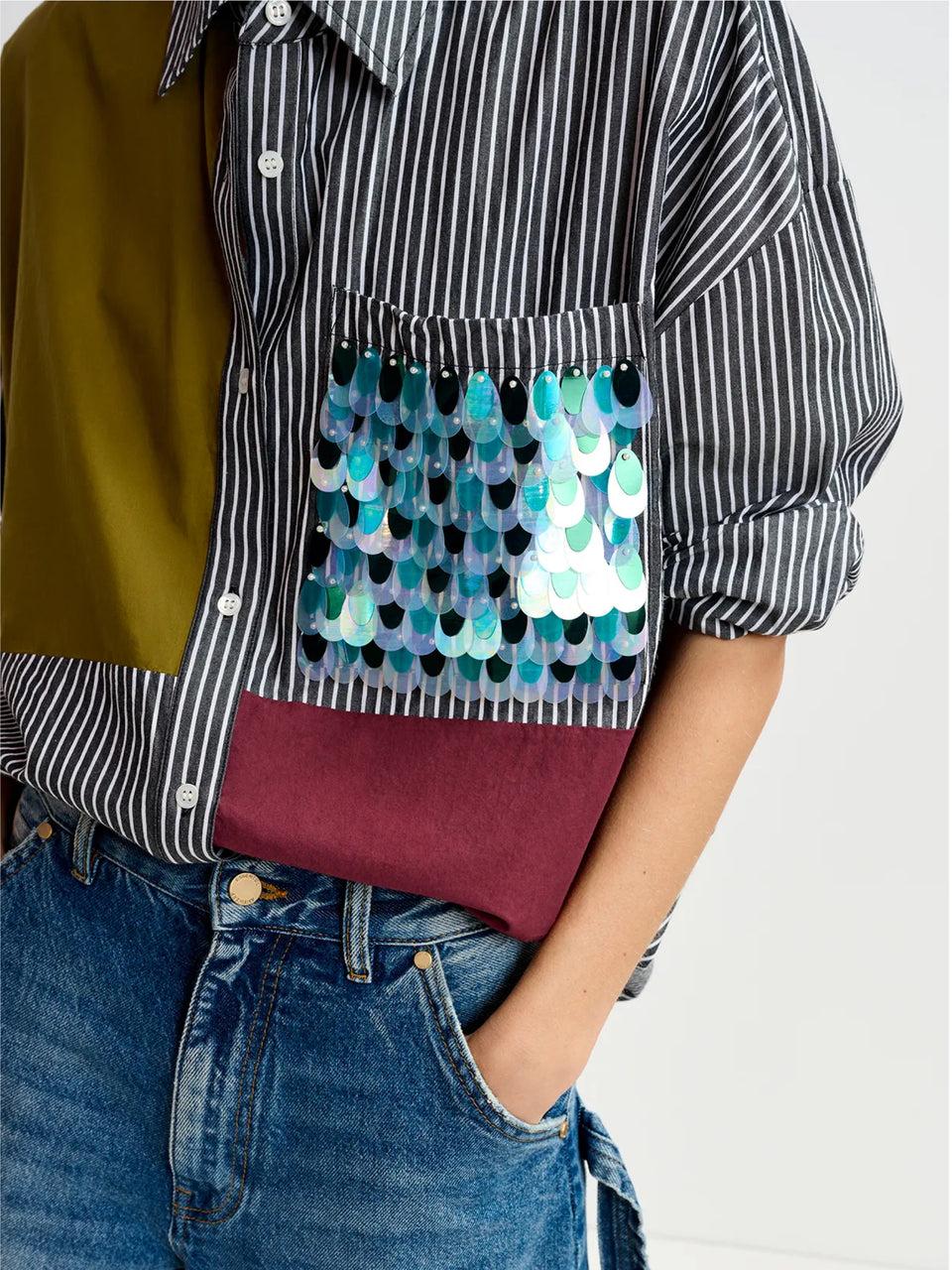 ESSENTIEL ANTWERP Camicia Over a Righe Patchwork Nero Hotsell