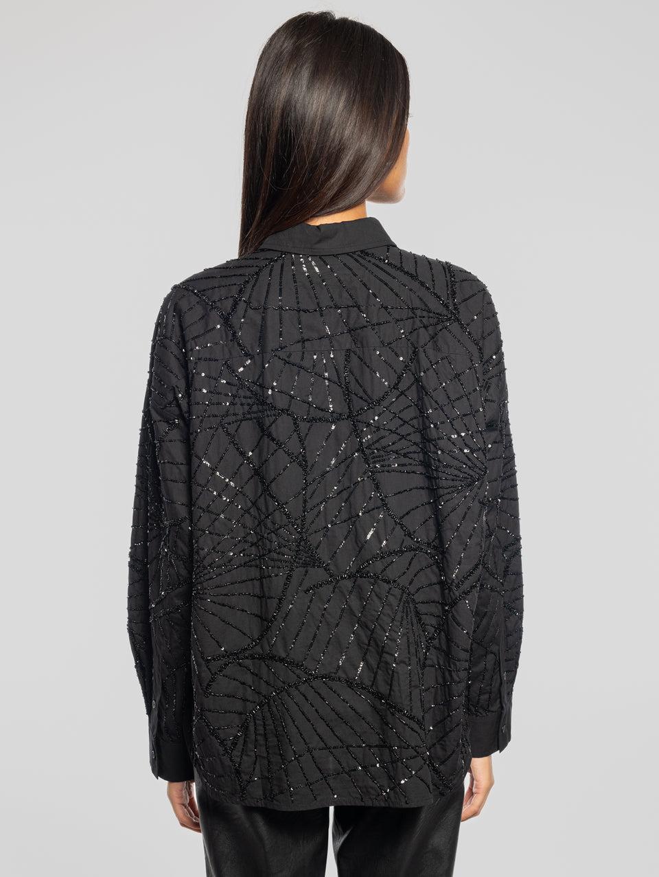 ESSENTIEL ANTWERP Camicia Squadrata con Paillettes Nero Vendita Calda