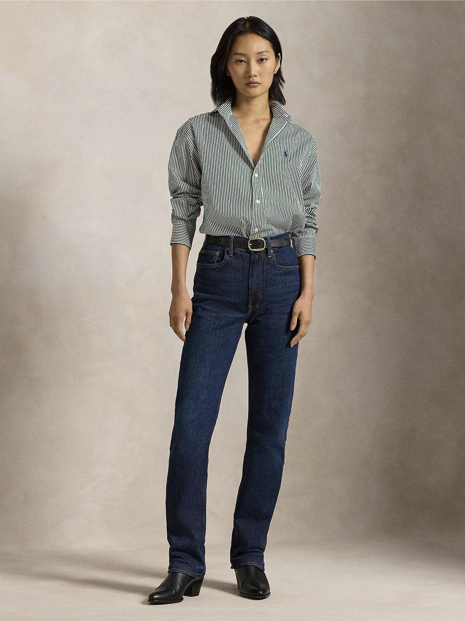 RALPH LAUREN Camicia a Righe Verde/Bianco Vendita Economica
