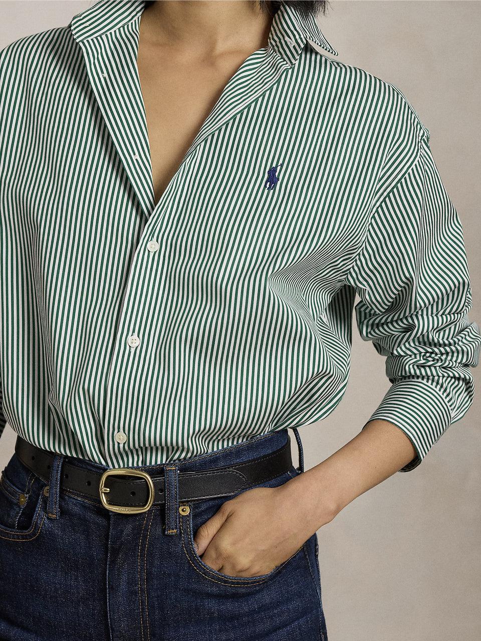 RALPH LAUREN Camicia a Righe Verde/Bianco Vendita Economica