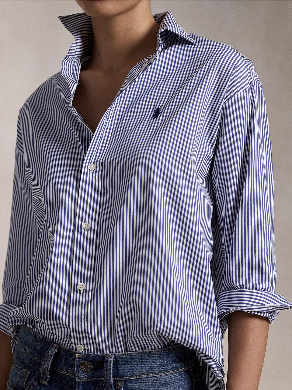 RALPH LAUREN Camicia a Righe Blu/Bianco Saldi Di Fabbrica