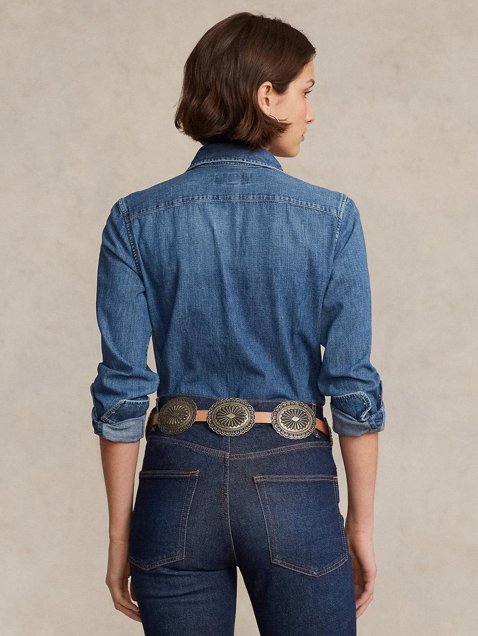 RALPH LAUREN Camicia in Twill di Cotone Denim Blu Italy