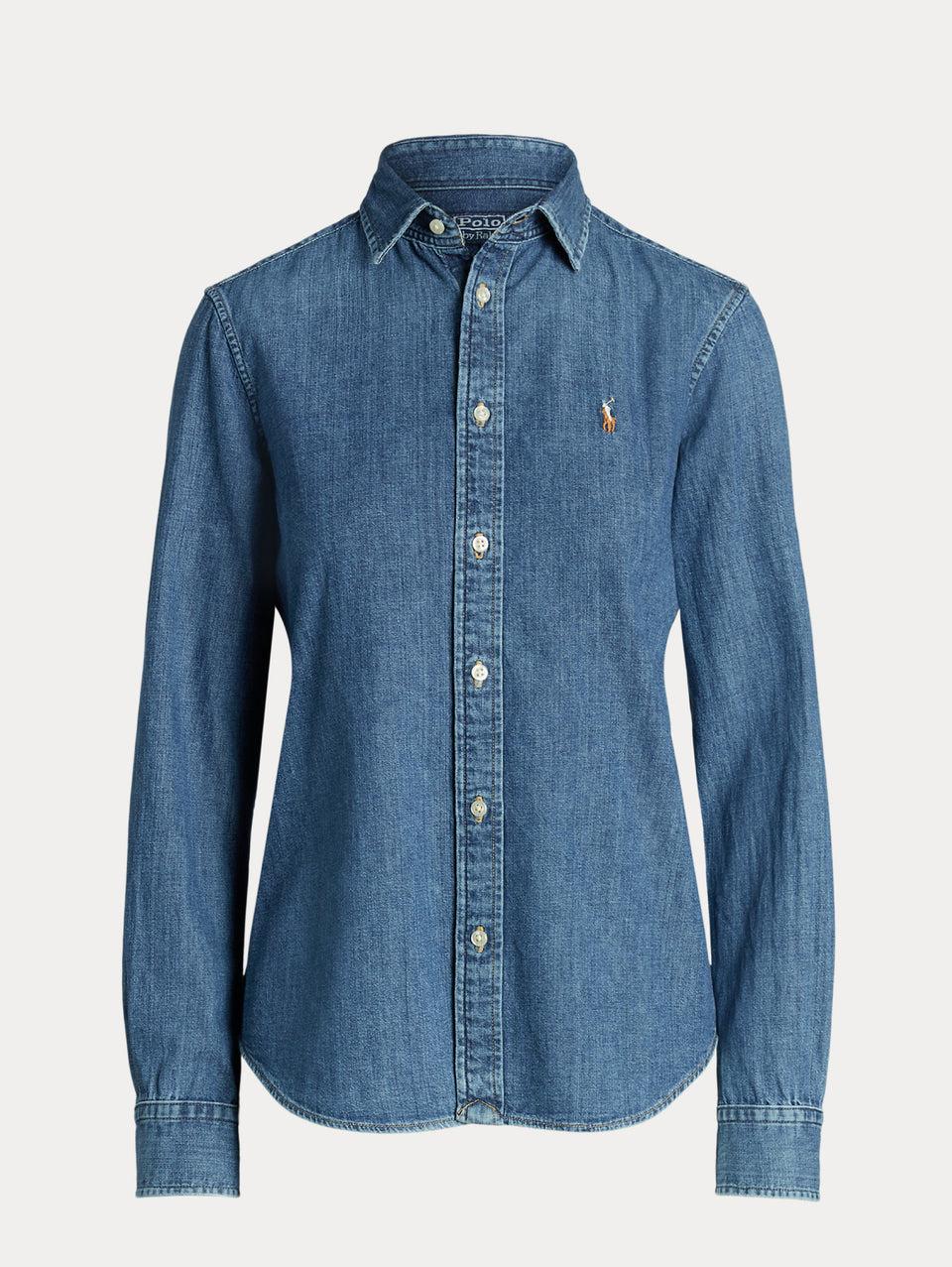 RALPH LAUREN Camicia in Twill di Cotone Denim Blu Italy