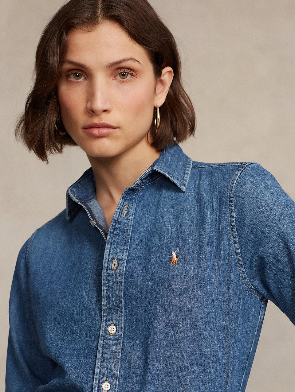 RALPH LAUREN Camicia in Twill di Cotone Denim Blu Italy