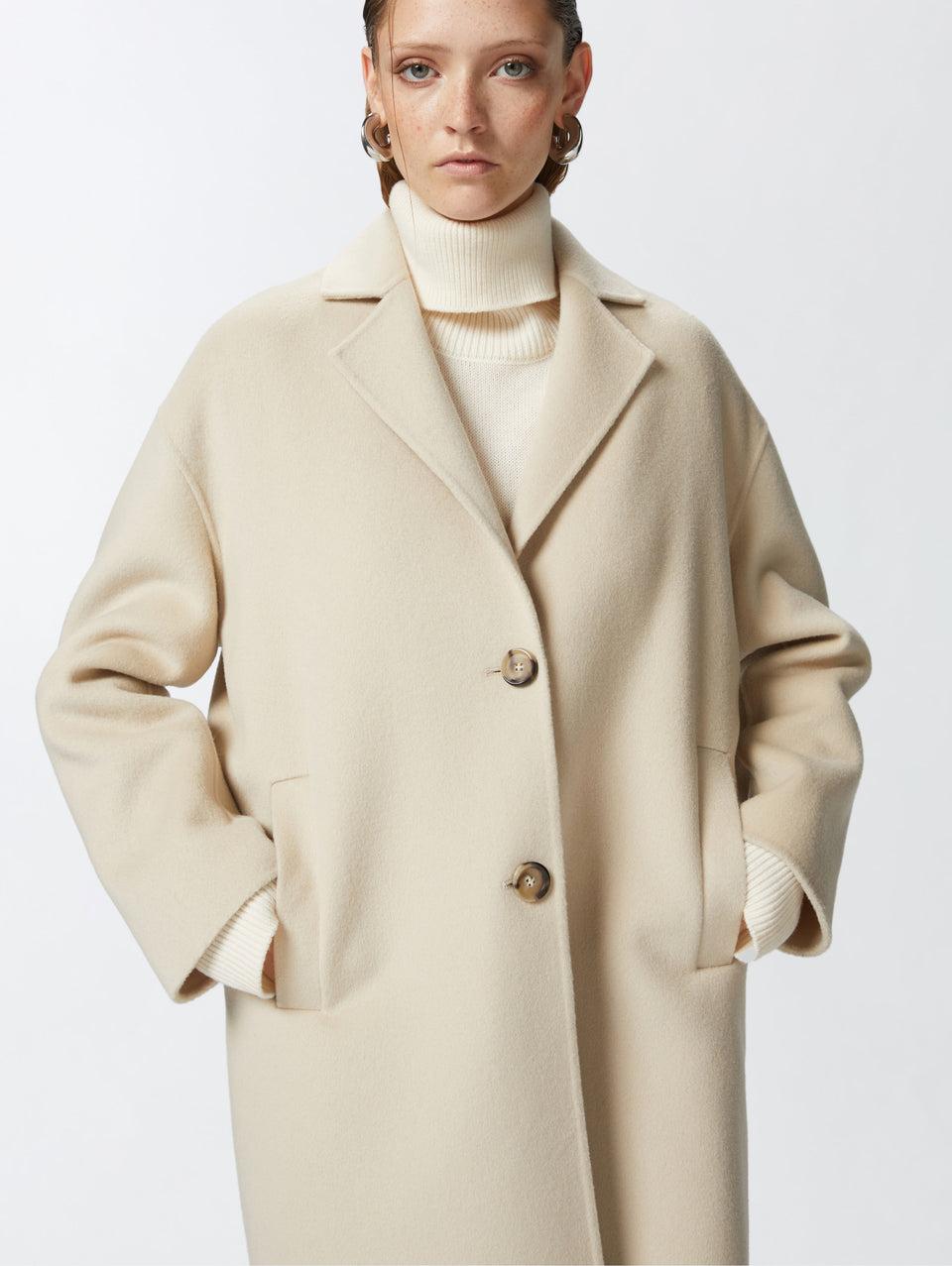 PINKO Cappotto Monopetto in Double di Lana Beige Nuovo