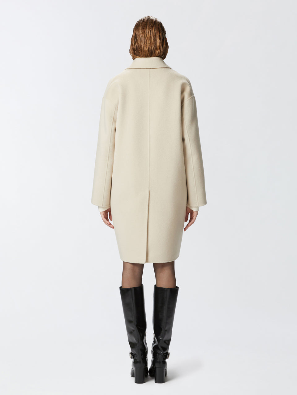 PINKO Cappotto Monopetto in Double di Lana Beige Nuovo