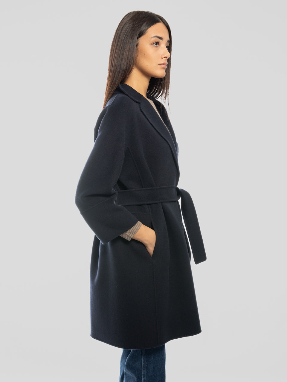 MAX MARA Cappotto Cucito a Mano in Doppio di Lana Arona Blu Qualità Garantita