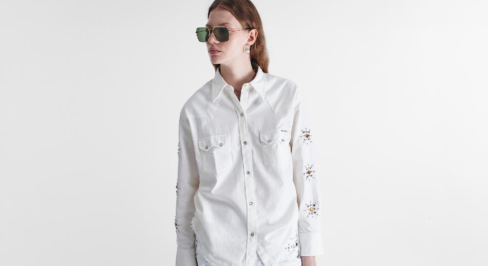 Washington Dee Cee White Denim Elvis Shirt Saldi Di Fabbrica