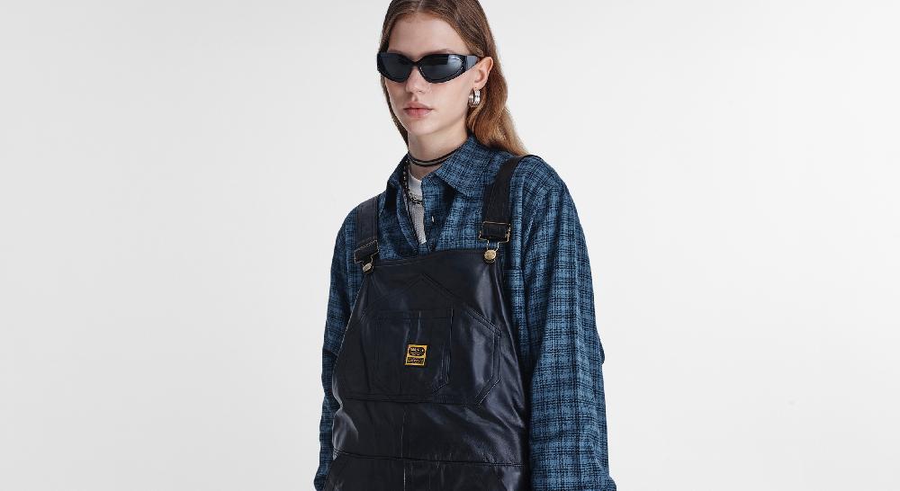 Washington Dee Cee Black Leather Overalls Qualità