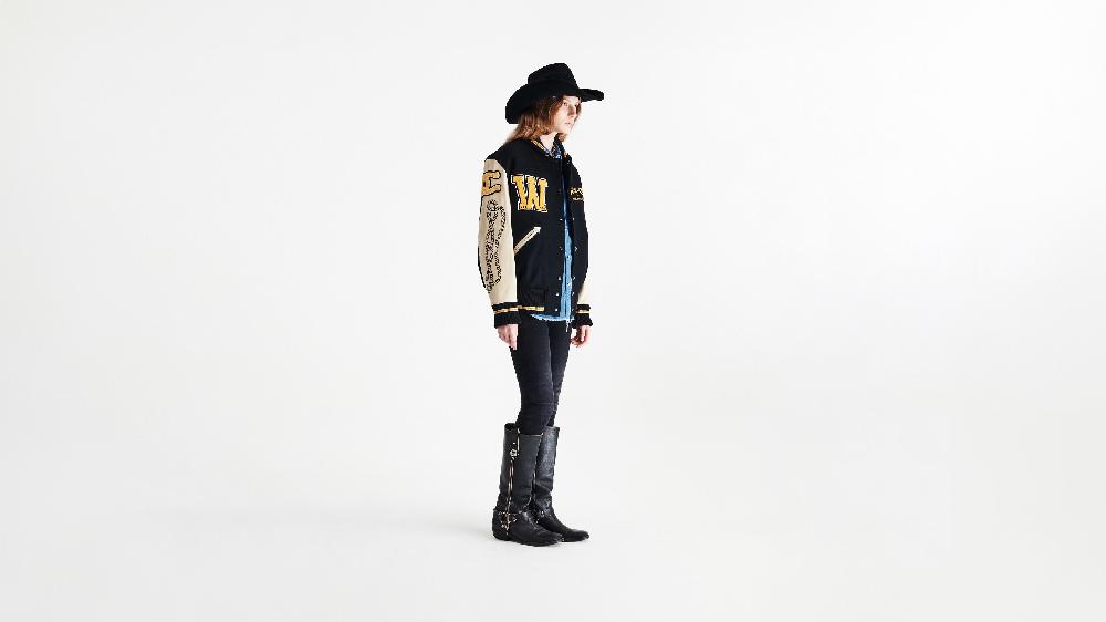Washington Dee Cee Black Wool Blend Varsity Bomber Jacket In Vendita