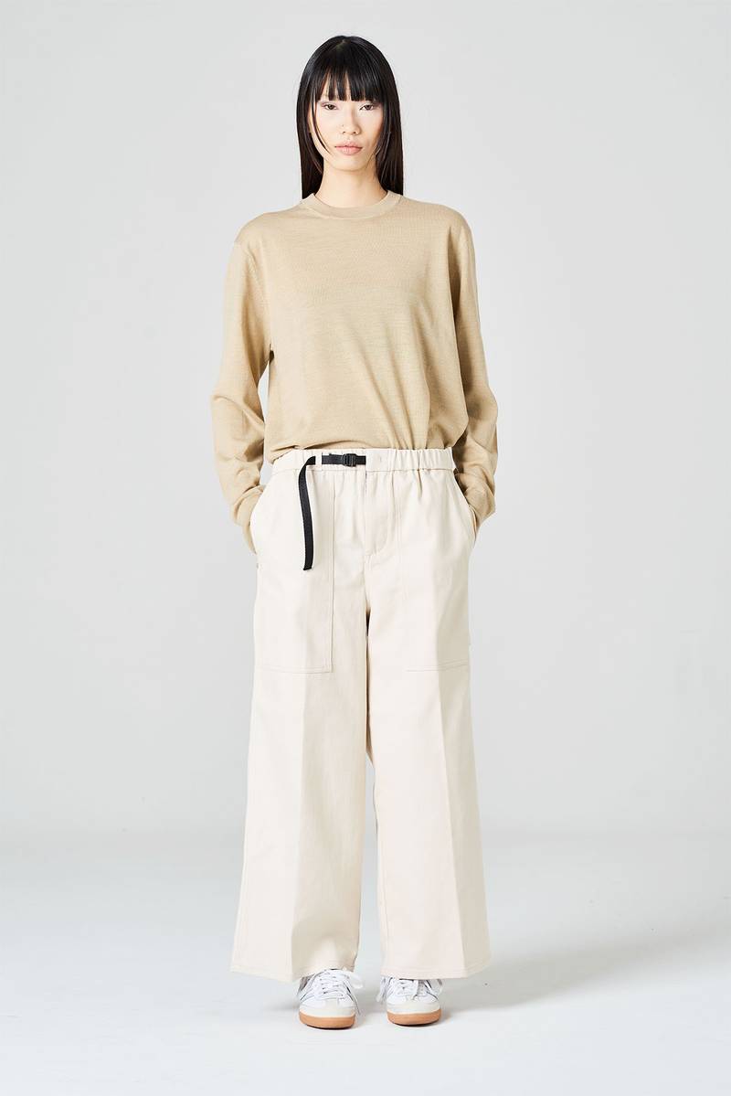 White sand Pantalone cropped in bull di cotone Vendite Flash