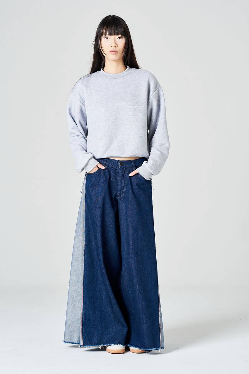 White sand Pantalone palazzo cinque tasche in denim Moda