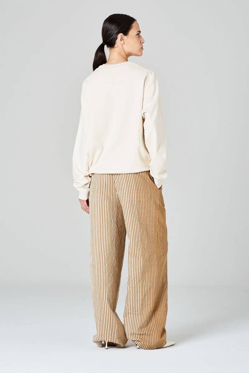 White sand Pantaloni palazzo in misto cotone-lino stampa riga irregolare Pezzi Unici