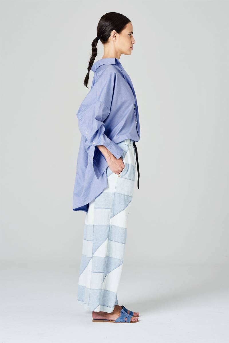 White sand Pantaloni cropped in tessuto patchwork in denim Negozi Online