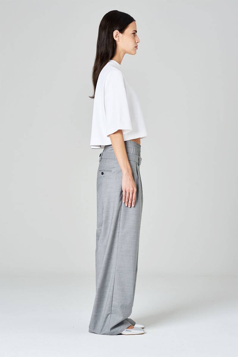 White sand Pantaloni palazzo con pinces e doppia vita in tessuto misto lana Promozione Limitata