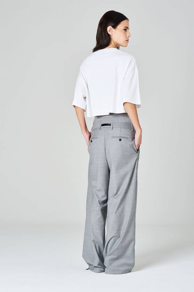 White sand Pantaloni palazzo con pinces e doppia vita in tessuto misto lana Promozione Limitata