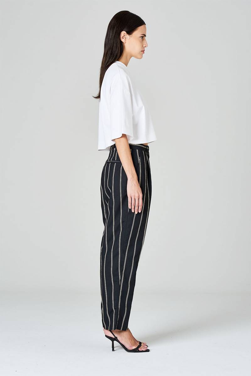 White sand Pantaloni gamba dritta con pinces in tessuto rigato misto viscosa Fino Al -60%