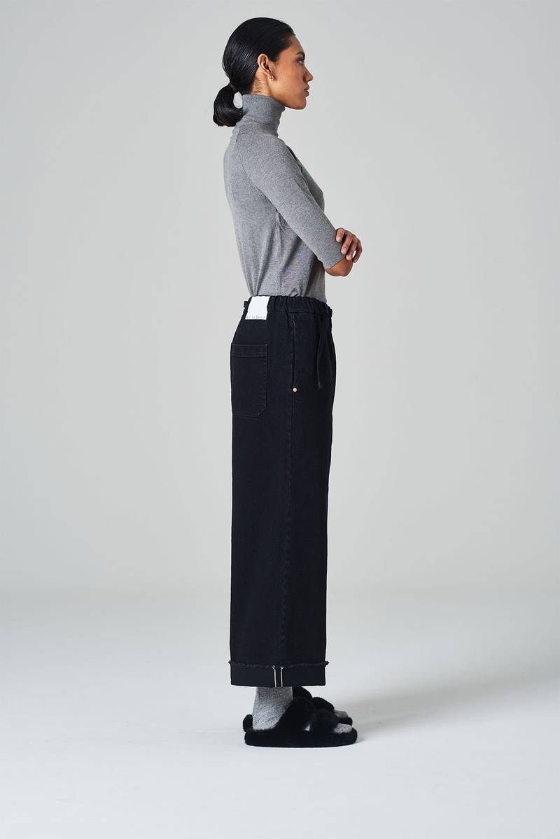 White sand Pantalone crop gamba ampia con elastico in vita e cinturino regolabile Pezzi Unici