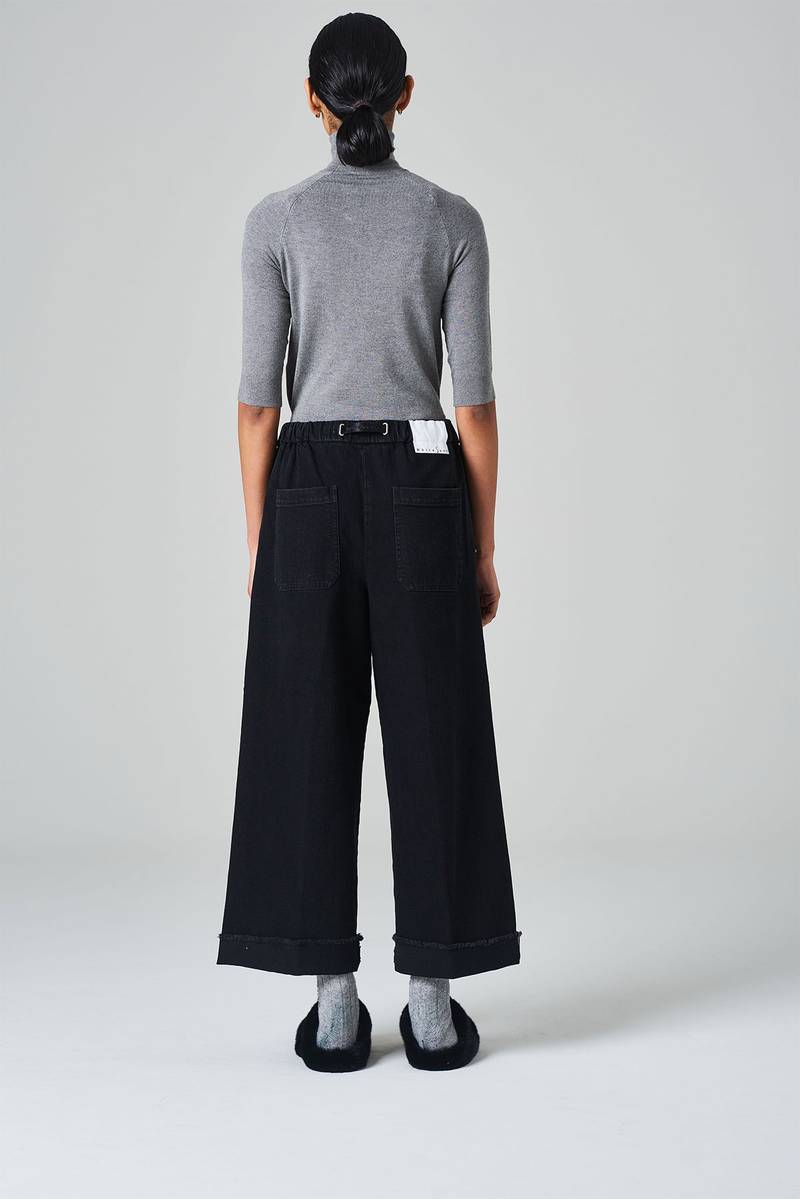 White sand Pantalone crop gamba ampia con elastico in vita e cinturino regolabile Pezzi Unici