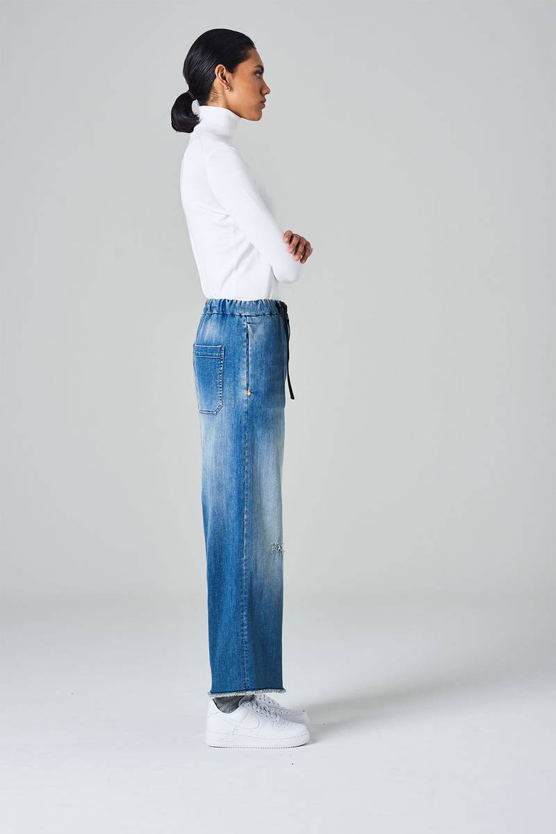 White sand Pantalone crop gamba ampia con elastico in vita e cinturino regolabile Novità