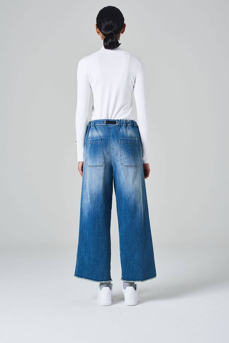 White sand Pantalone crop gamba ampia con elastico in vita e cinturino regolabile Novità