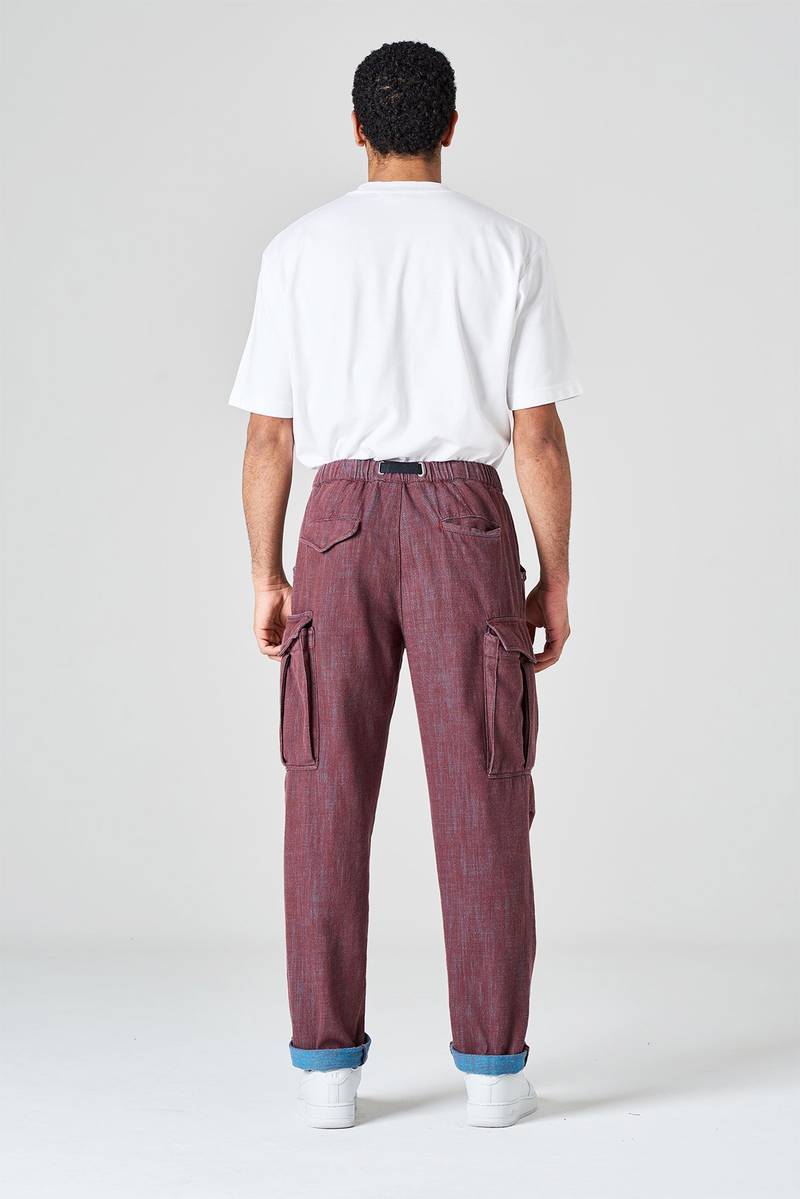 White sand Pantalone cargo in bull denim bi-color Pezzi Unici