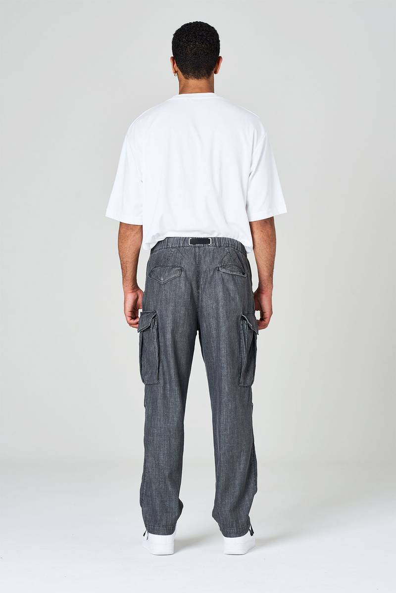White sand Pantaloni cargo con gamba dritta in denim di cotone Sconto