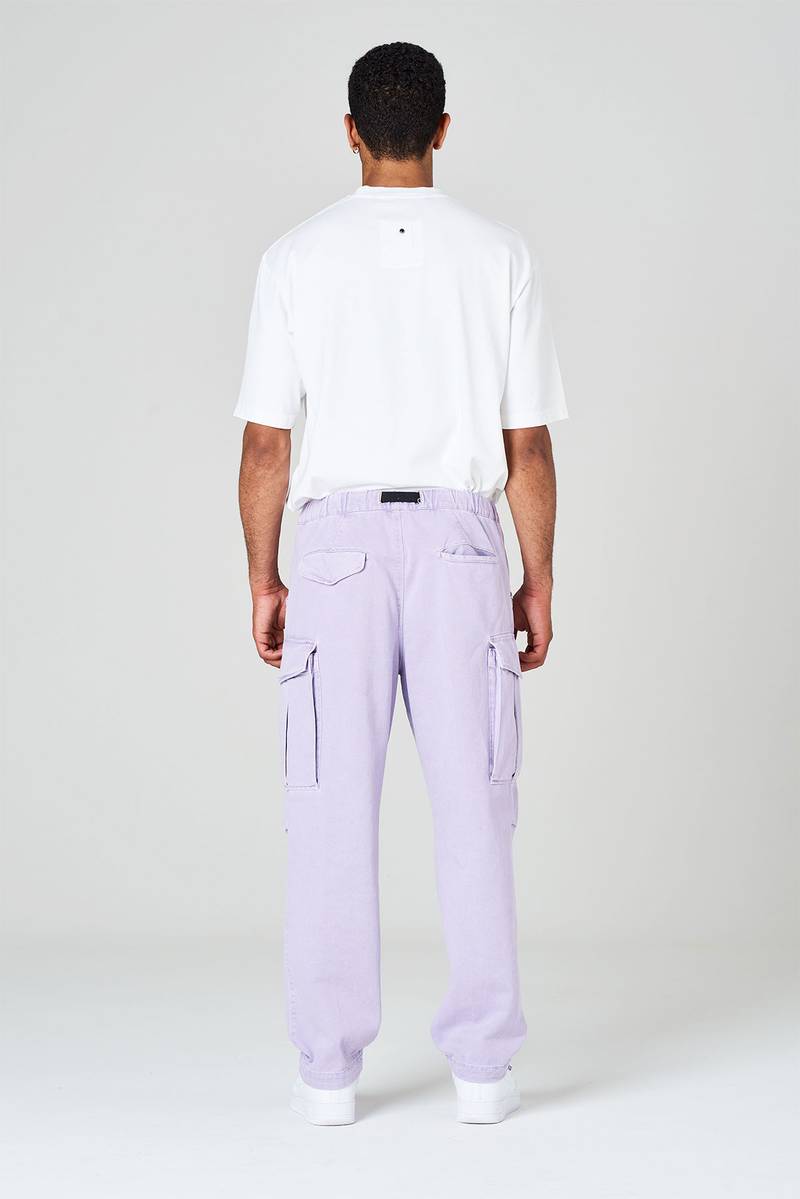 White sand Pantaloni cargo con gamba dritta in bull denim di cotone Offerta